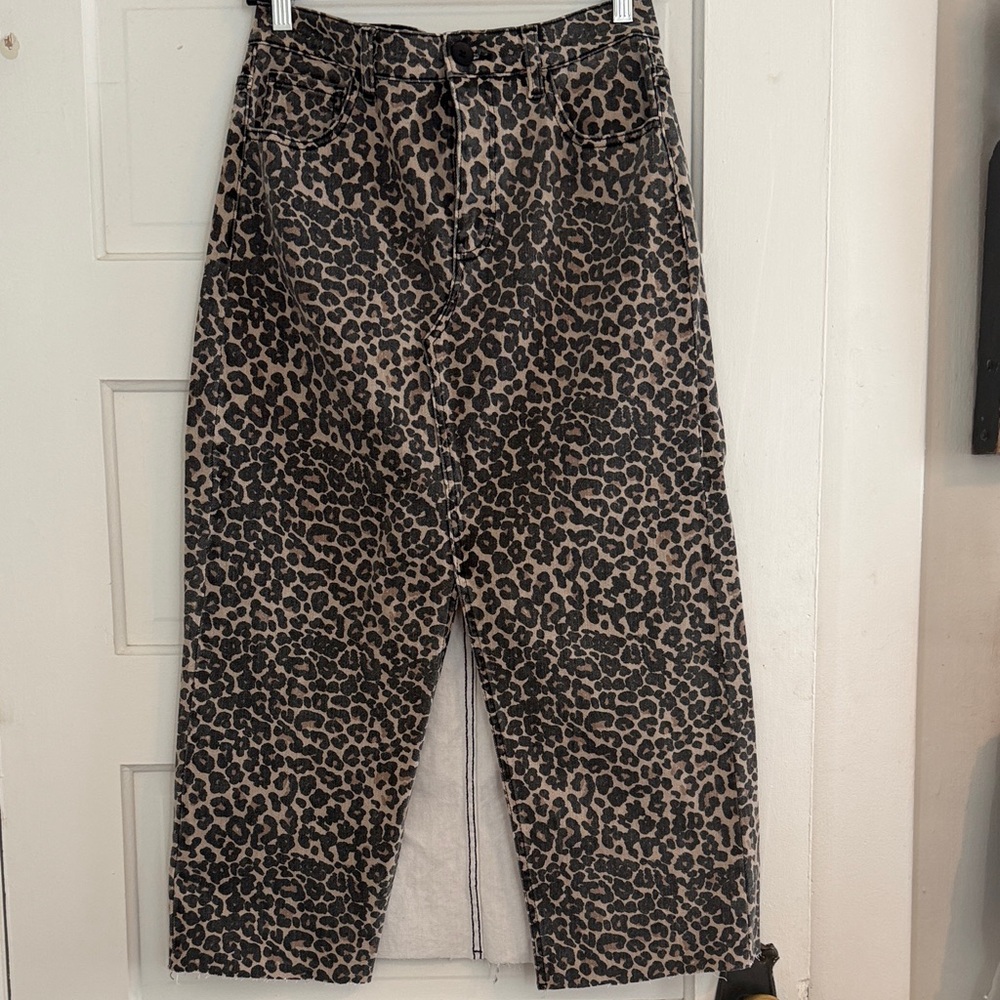 Leopard Denim Front Slit skirt